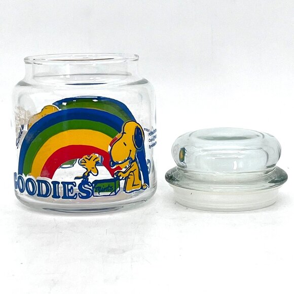 Vintage Peanuts Snoopy & Woodstock Glass Goodies Cookie Candy Jar & Rainbow 5" - Picture 6 of 13